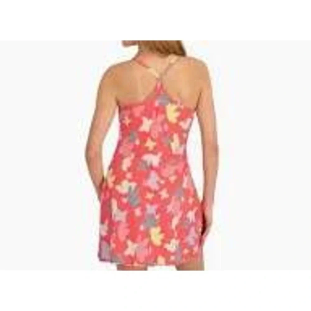 Outdoor Voices Red Floral Butterfly Exercise Dress Adjustable Straps M W/SHORT